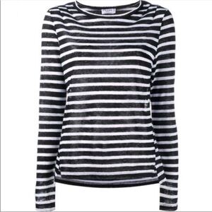 FRAME Pin Tuck Black and White Stripe Linen Long Sleeve Size Small